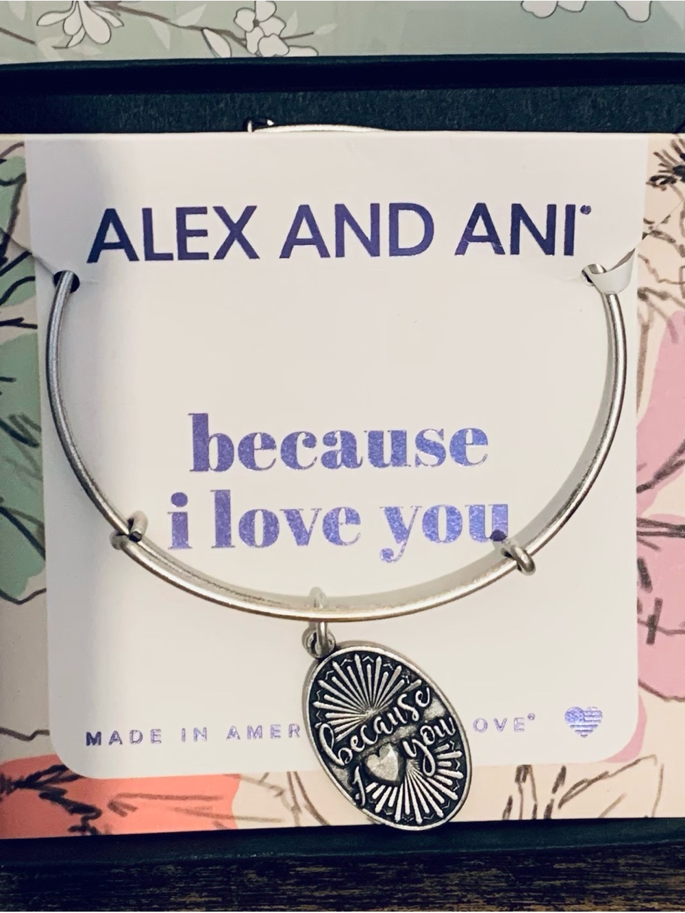 Alex and Ani Silver Tone 'Because I Love You' Charm Bangle